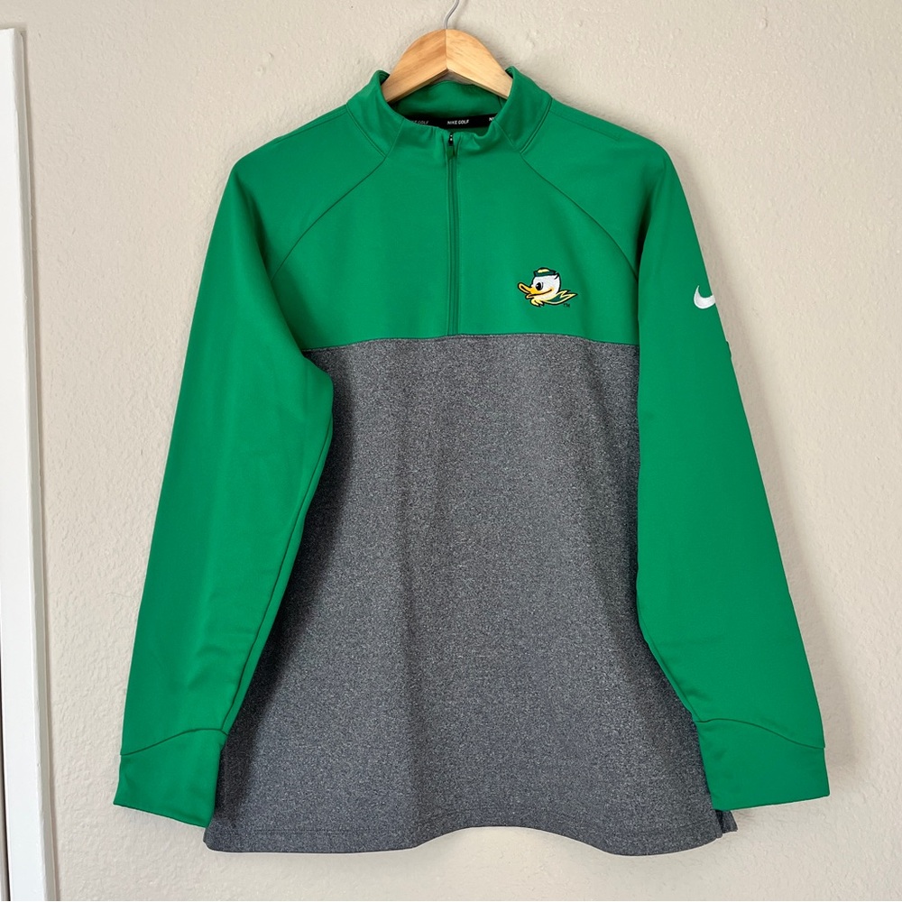 Nike Golf Oregon Ducks 1/4 Zip Pullover Sweatshirt Men Large Green Grey